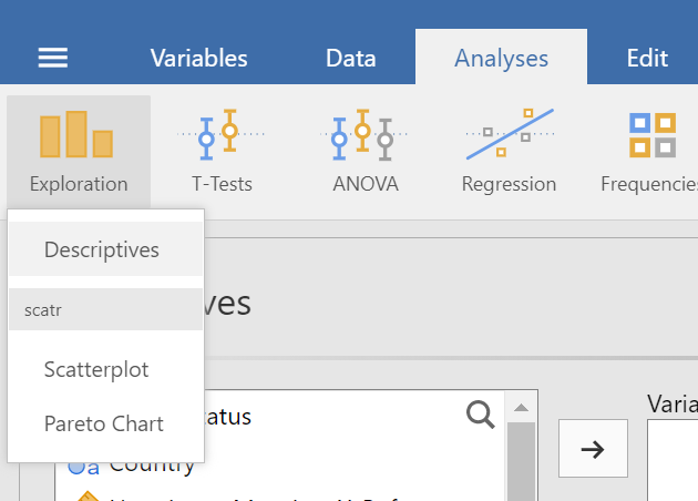 Descriptives from the Exploration Menu in the Analyses Tab